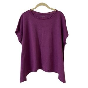 Eileen Fisher 100% Linen Lagenlook Plum Oversized Dolman Sleeve Boxy Tee
